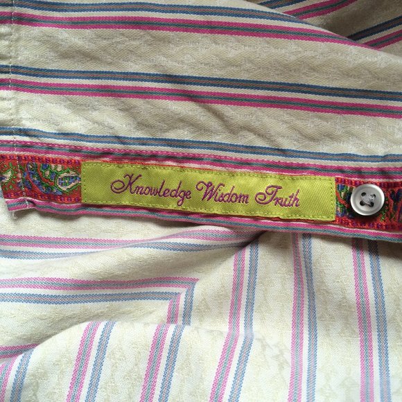 Robert Graham Striped Button Front Shirt Medium Multicolor Contrast Flip Cuffs - Picture 6 of 9